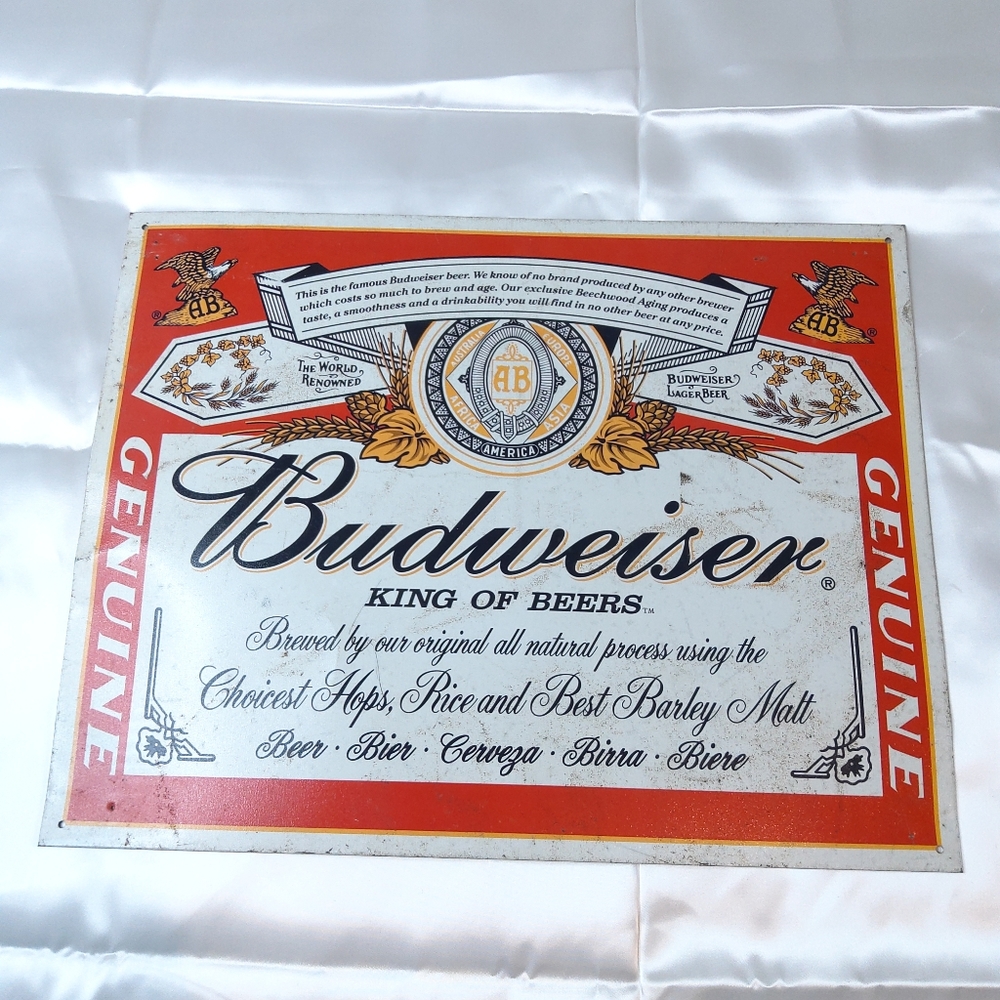 Vtg Budweiser Anhenseur Busch Inc Tin Metal Sign Made in USA 2001 King Of Beers